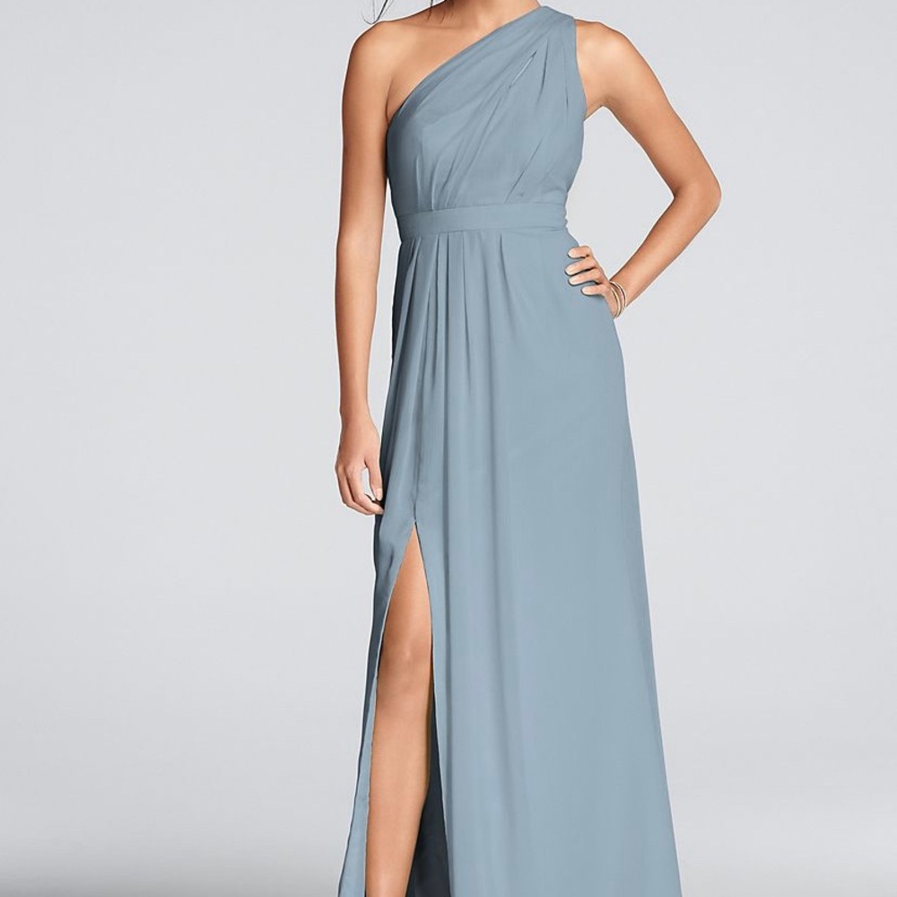 Long One-Shoulder Crinkle Chiffon Dress